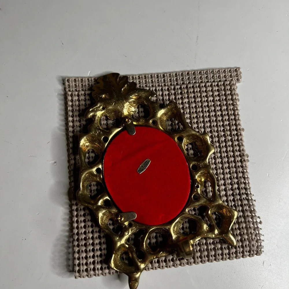 Vintage Ornate Brass Oval Picture Frame Filigree Scroll Tabletop 4.5 Inch